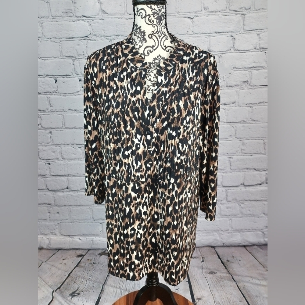 Style & Co women's long sleeve stretch knit animal print plus size 2x top b12